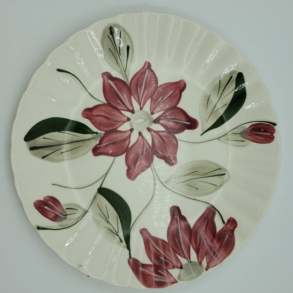 Blue Ridge Southern Potteries Poinsettia Reddish Pink Flower Dinner Lunch Plates - Picture 4 of 7